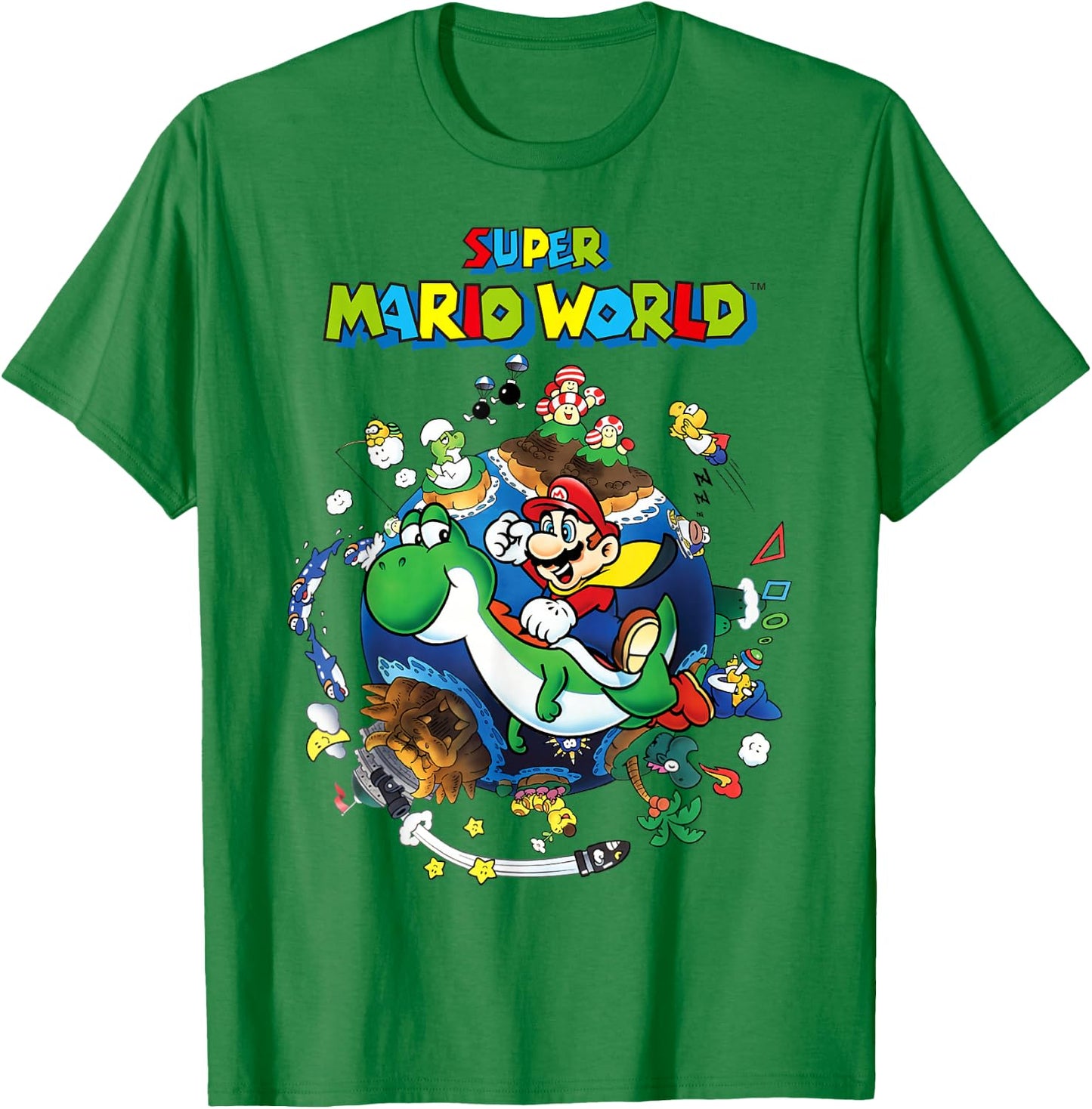 Super Mario World Yoshi & Mario Around The World T-Shirt - T-Shirt | Irish Green