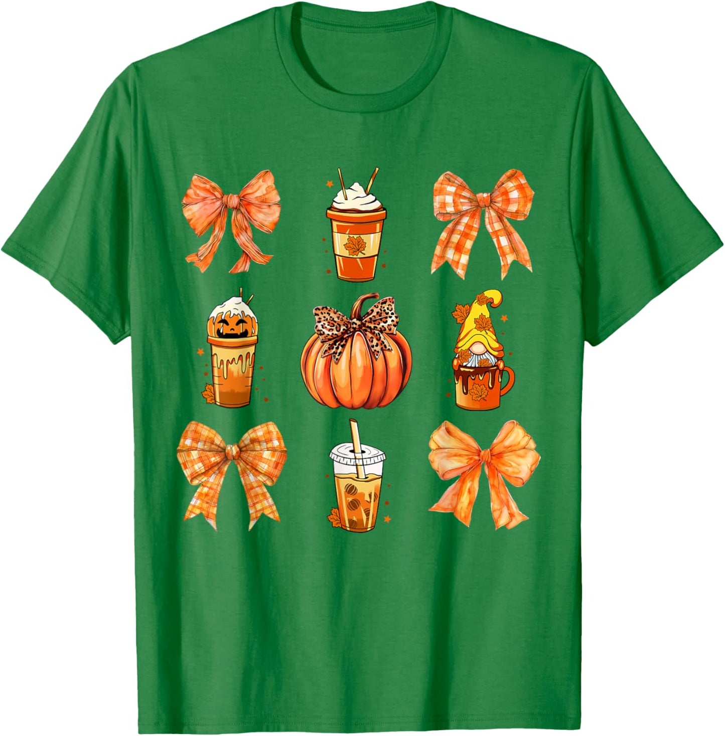 Fall Coffee Pumpkin Spice Latte Iced Bow Autumn Coffee T-Shirt - T-Shirt | Irish Green