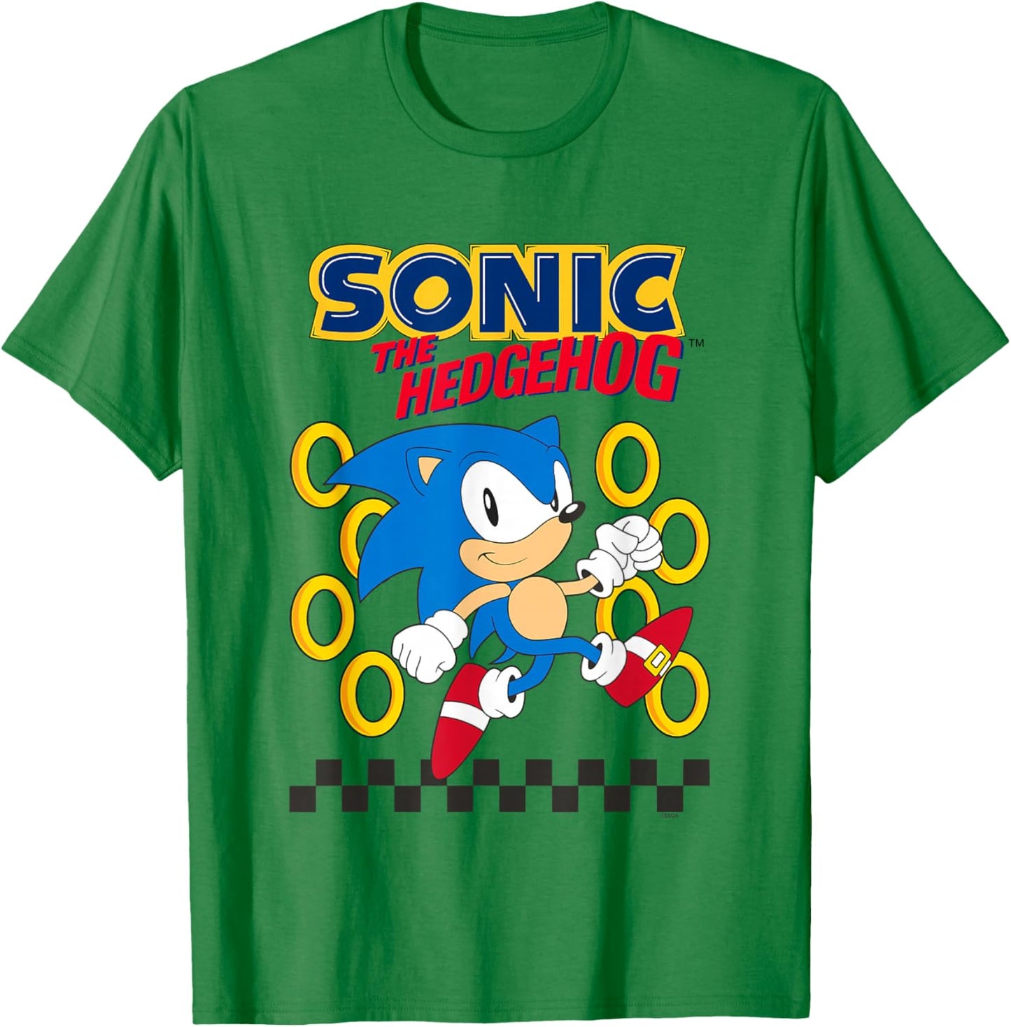 Sonic The Hedgehog Running By Golden Rings Retro Shot T-Shirt - T-Shirt | Irish Green