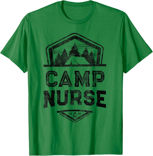 Vintage CAMP NURSE Medical Staff Campground Crew Orange T-Shirt - T-Shirt | Irish Green