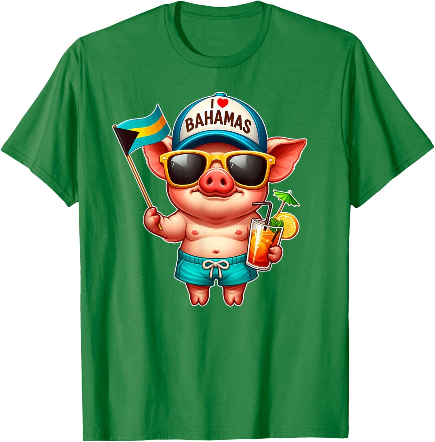 I LOVE BAHAMAS Swimming Pig Souvenir Bahamas flag Nassau T-Shirt - T-Shirt | Irish Green