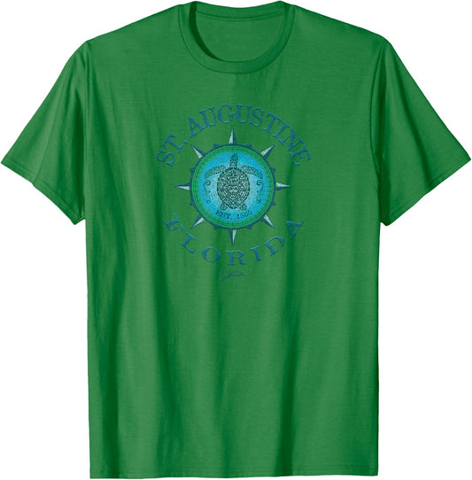 JCombs: St. Augustine, FL, Sea Turtle on Windrose T-Shirt - T-Shirt | Irish Green