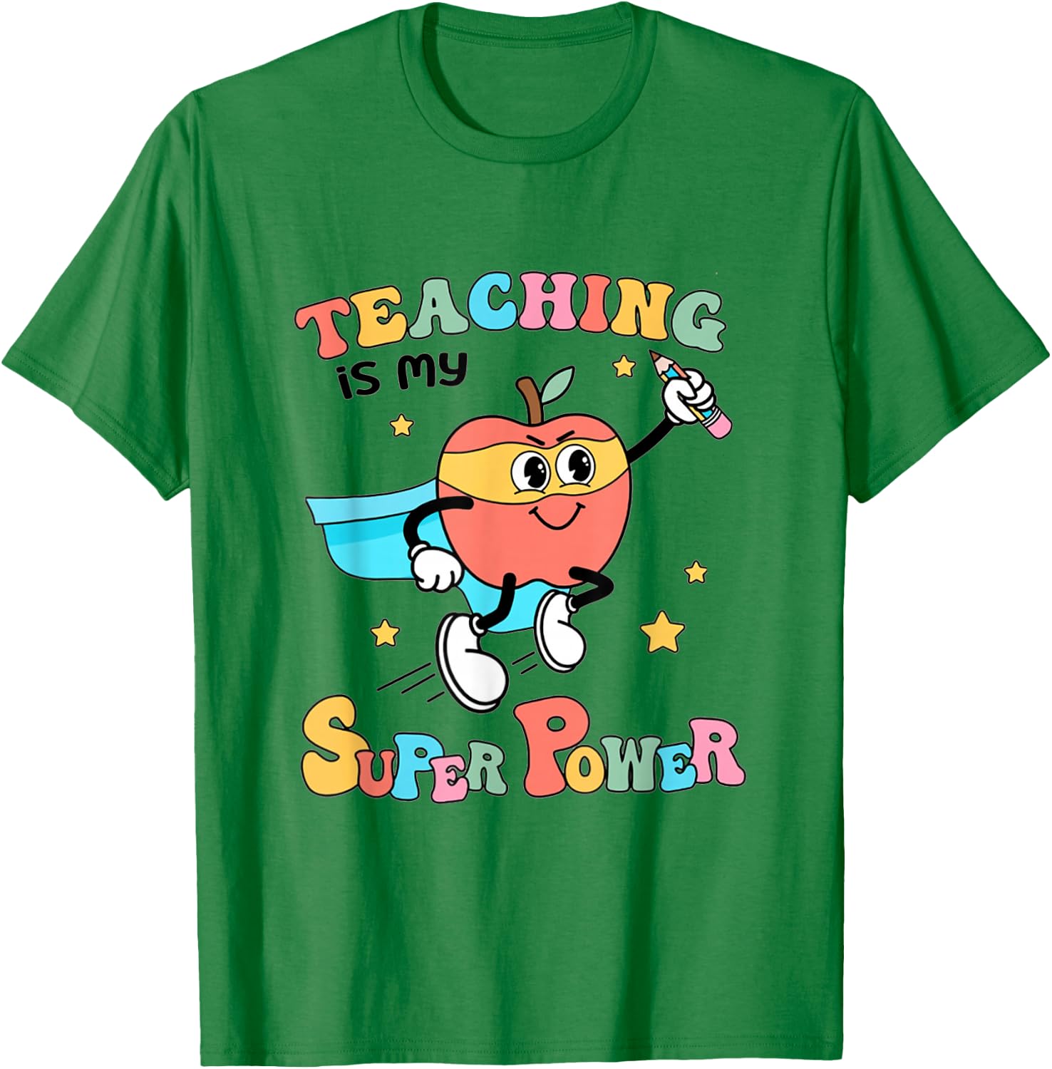 Retro Teaching Is My Superpower Apple Teacher Appreciation T-Shirt - T-Shirt | Irish Green