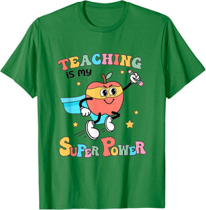 Retro Teaching Is My Superpower Apple Teacher Appreciation T-Shirt - T-Shirt | Irish Green
