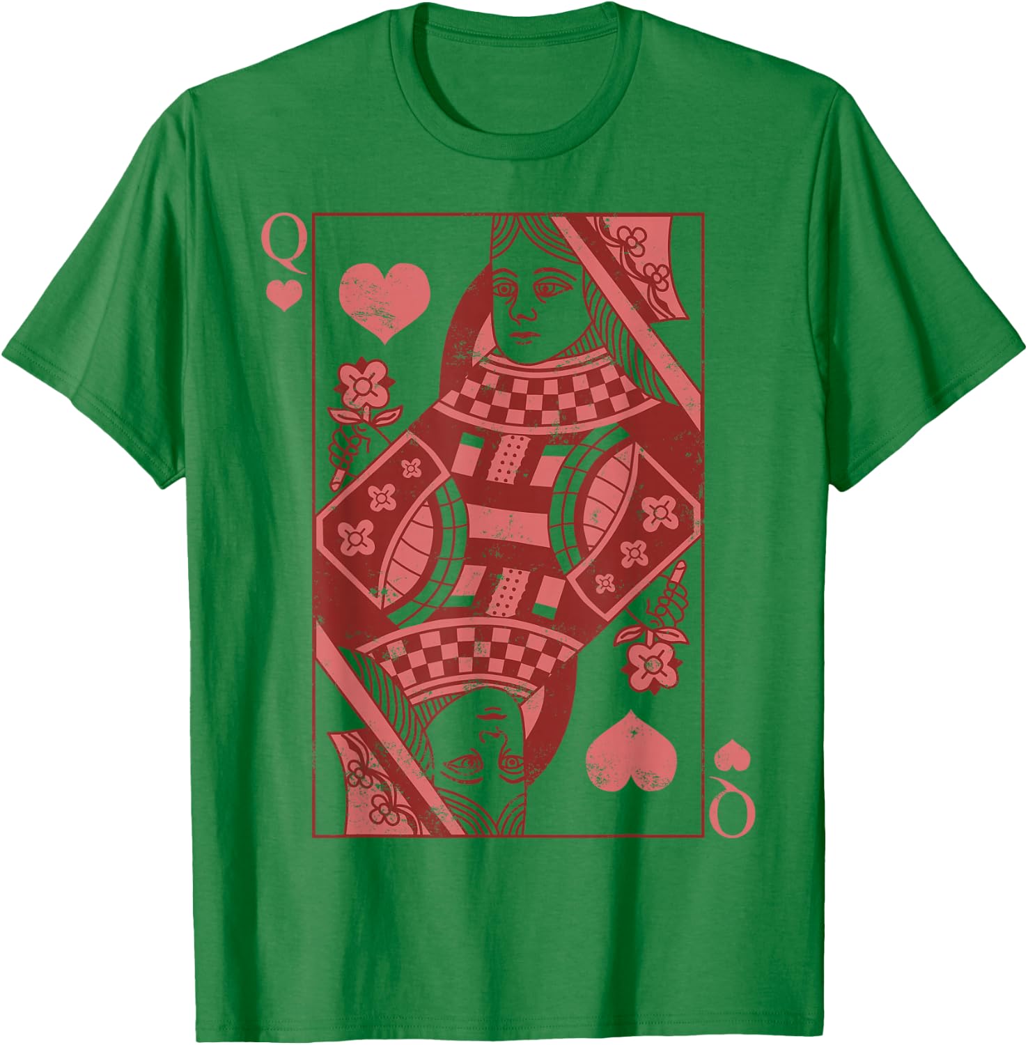 Queen of Hearts Classic Card Game Icon Valentine Graphic T-Shirt - T-Shirt | Irish Green