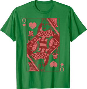 Queen of Hearts Classic Card Game Icon Valentine Graphic T-Shirt - T-Shirt | Irish Green