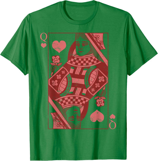 Queen of Hearts Classic Card Game Icon Valentine Graphic T-Shirt - T-Shirt | Irish Green