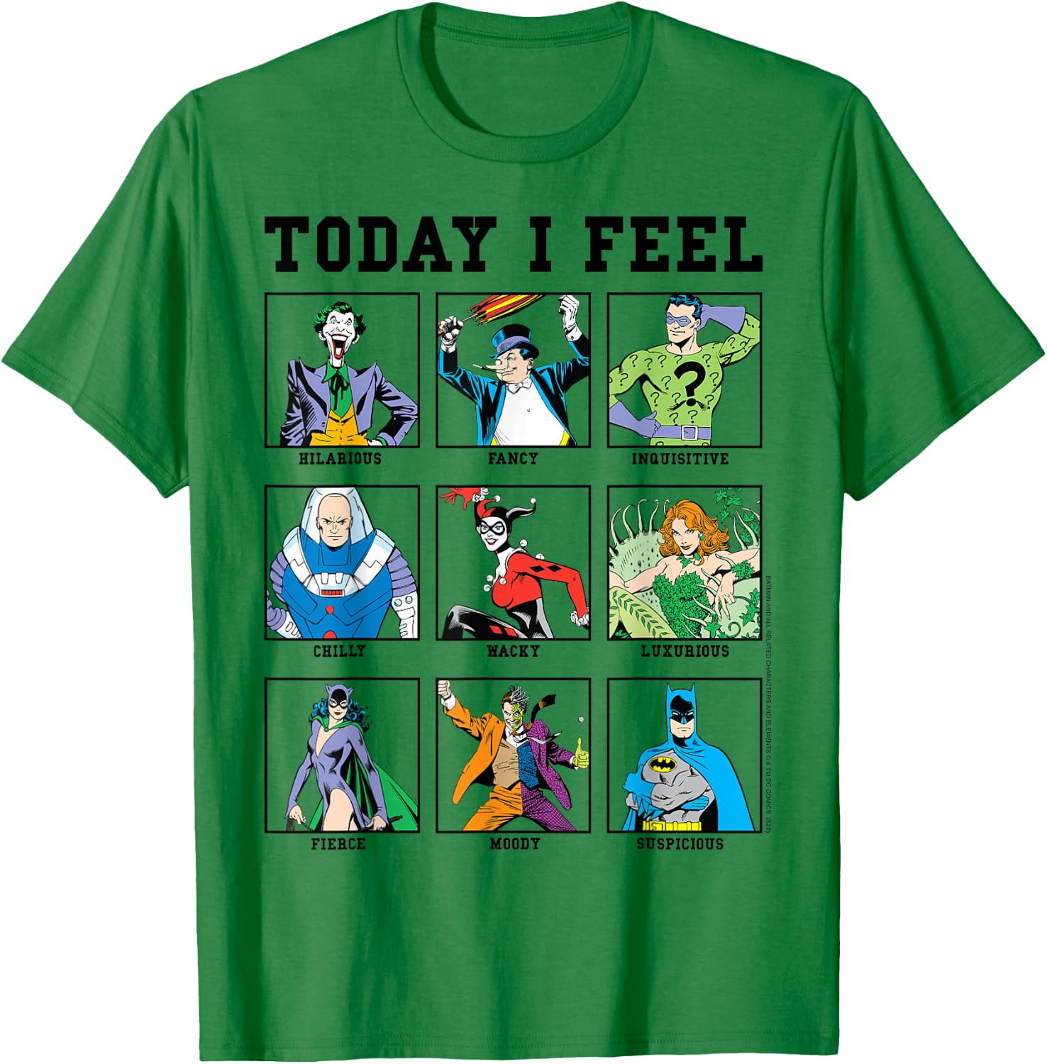 DC Comics Batman Villains Today I Feel Emotional Box Up Small T-Shirt - T-Shirt | Irish Green