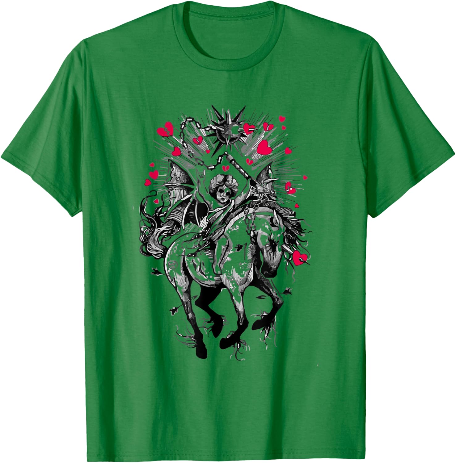 Fallen Angel on Demon Horse Aesthetic Horror Occult T-Shirt - T-Shirt | Irish Green