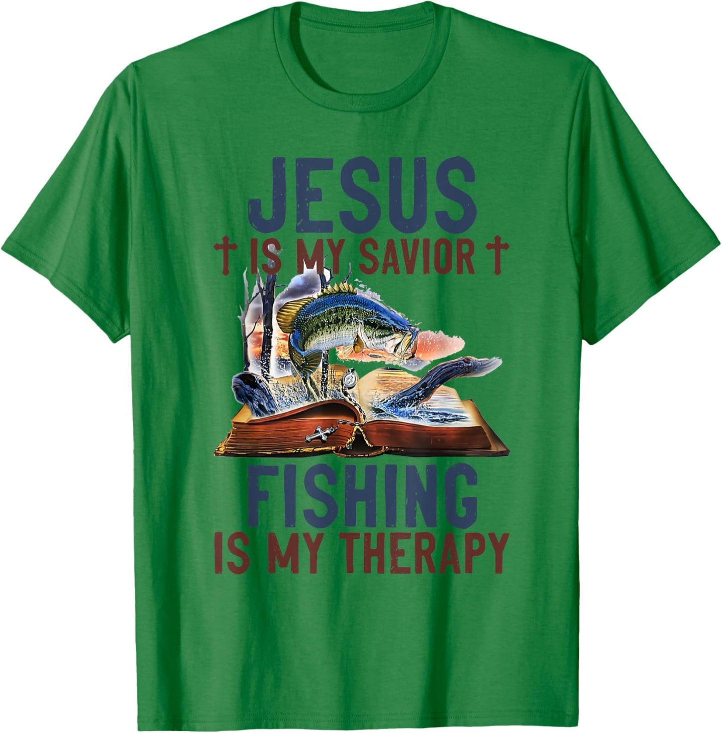 Jesus is my savior fishing is my therapy T-Shirt - T-Shirt | Irish Green