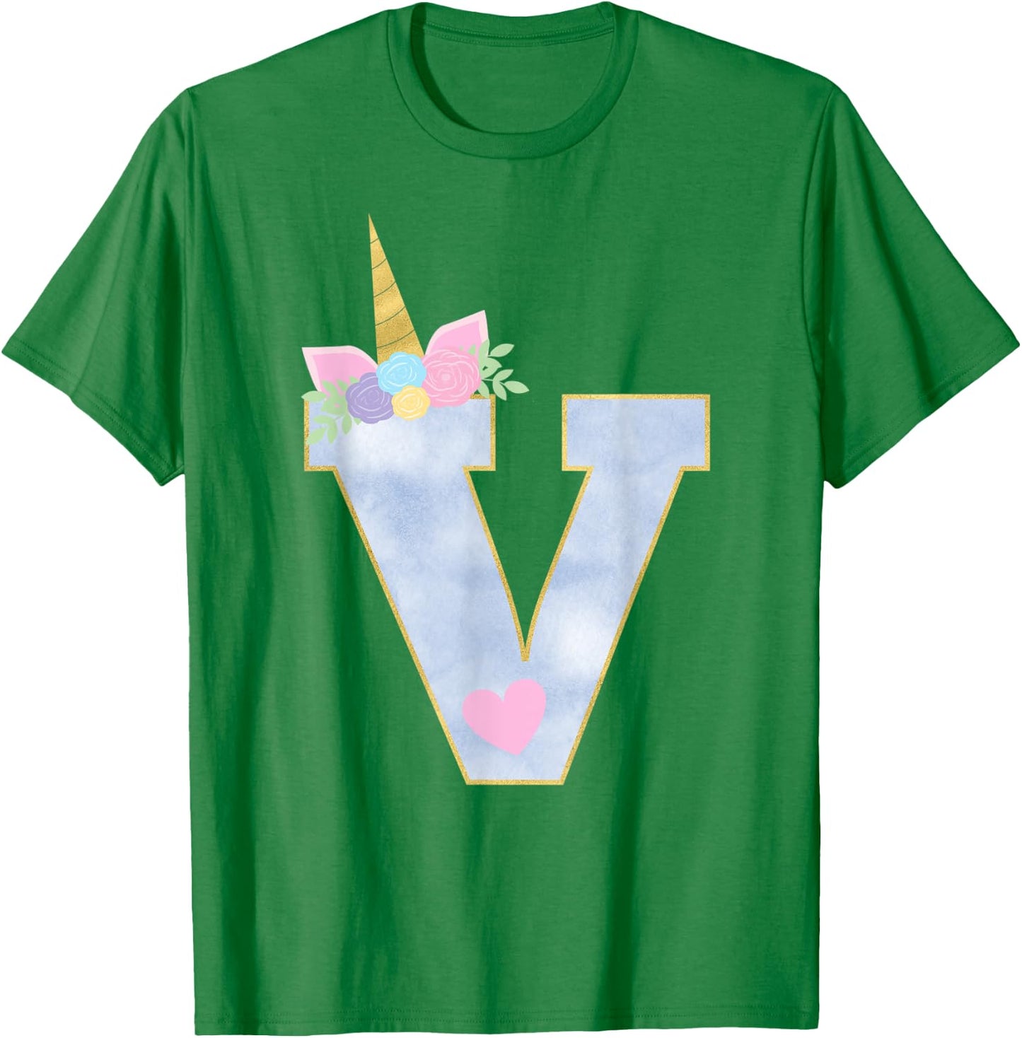 Initial Letter V Unicorn Monogram for Girls Unicorn Birthday T-Shirt - T-Shirt | Irish Green