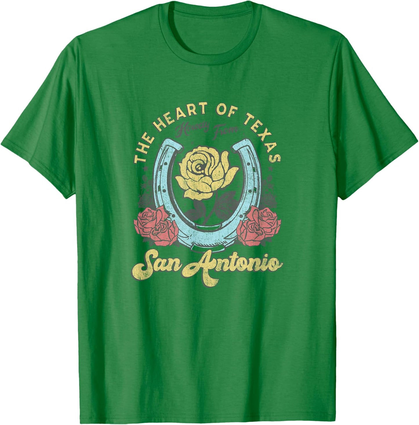 The Heart of Texas San Antonio Roses Horseshoe T-Shirt - T-Shirt | Irish Green
