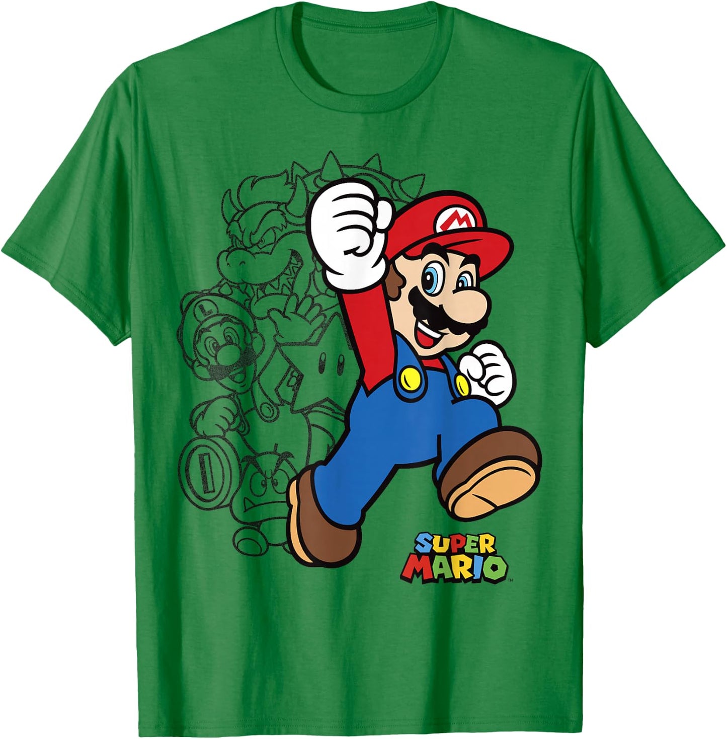 Super Mario Group Shot Bowser Outline T-Shirt - T-Shirt | Irish Green