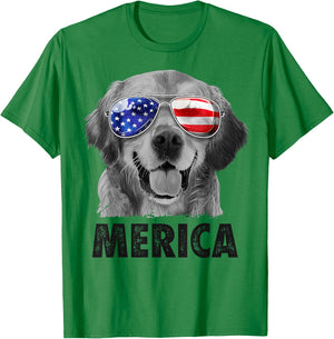 Golden Retriever 4th of July Merica American Flag Sunglasses T-Shirt - T-Shirt | Irish Green