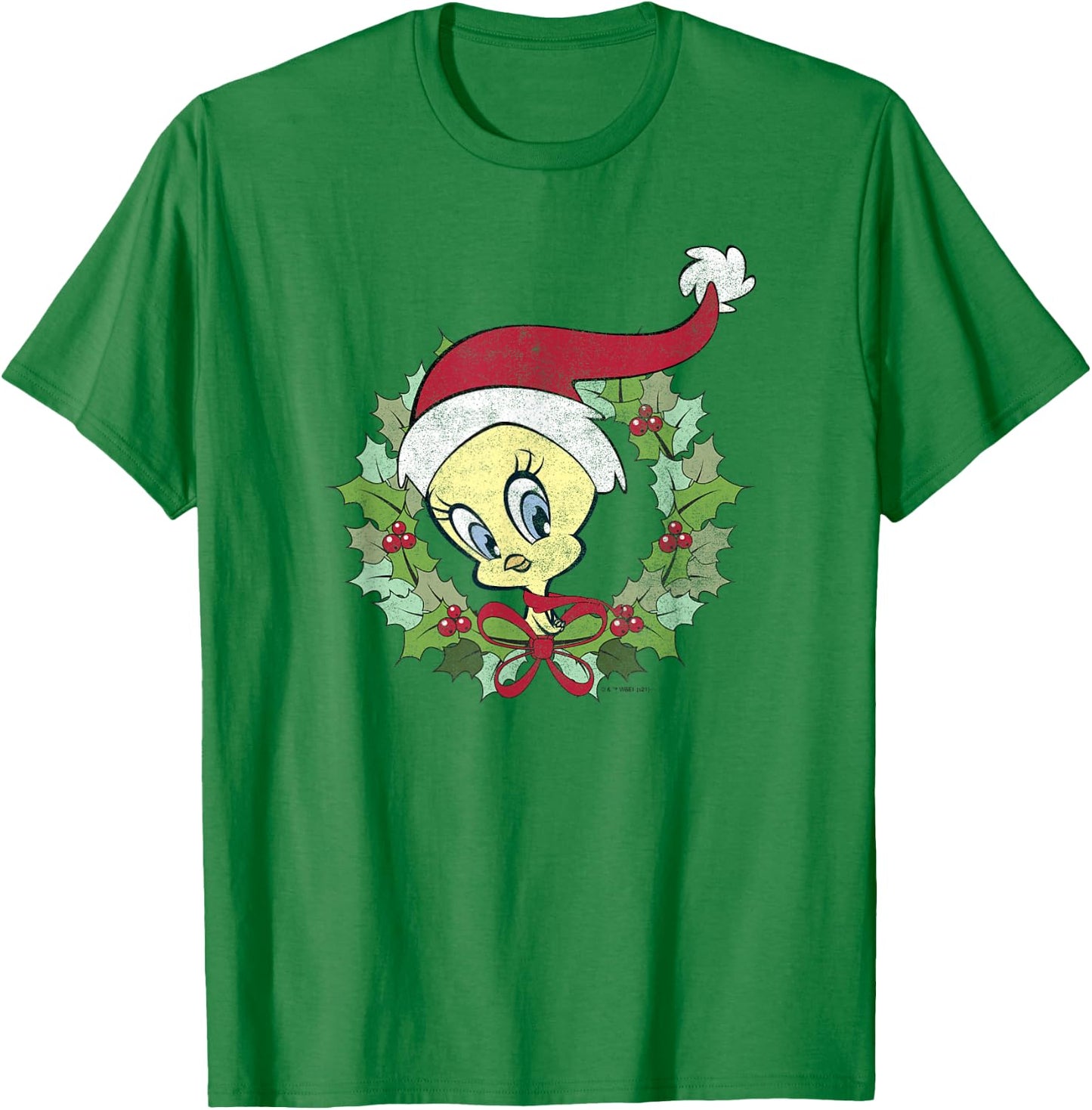 Looney Tunes Tweety Bird Christmas Wreath Santa Hat T-Shirt - T-Shirt | Irish Green