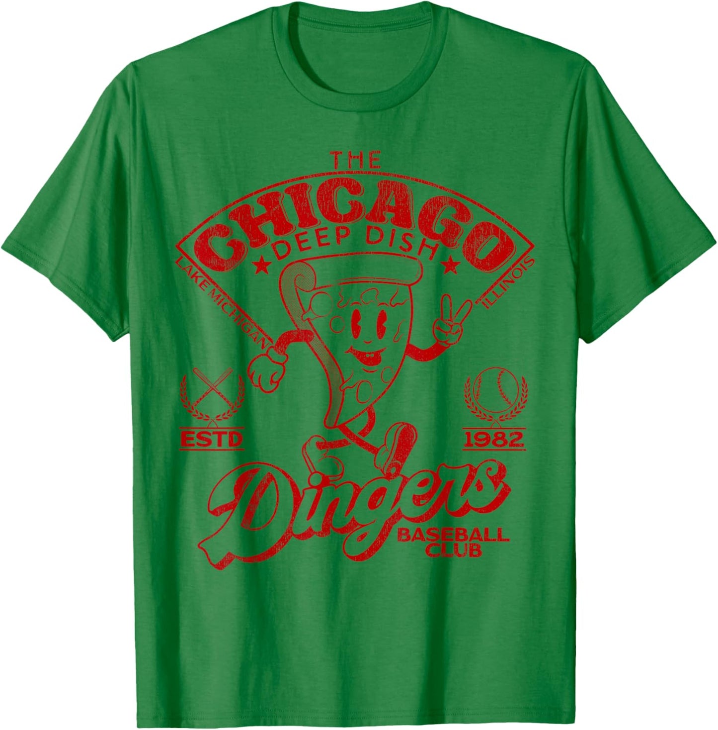 Chicago Deep Dish Dingers Minor League Retro Baseball Red T-Shirt - T-Shirt | Irish Green