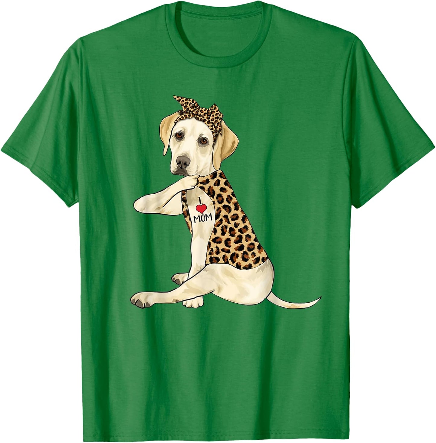 Labrador Lover I Love Mom Tattoo Leopard Mother's Day T-Shirt - T-Shirt | Irish Green