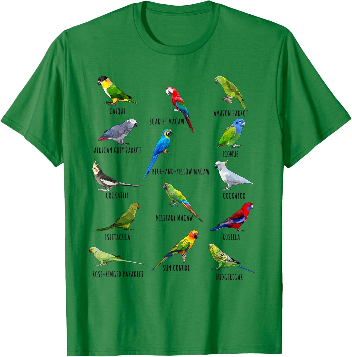 Different Parrot Species Biology Types Bird Identification T-Shirt - T-Shirt | Irish Green