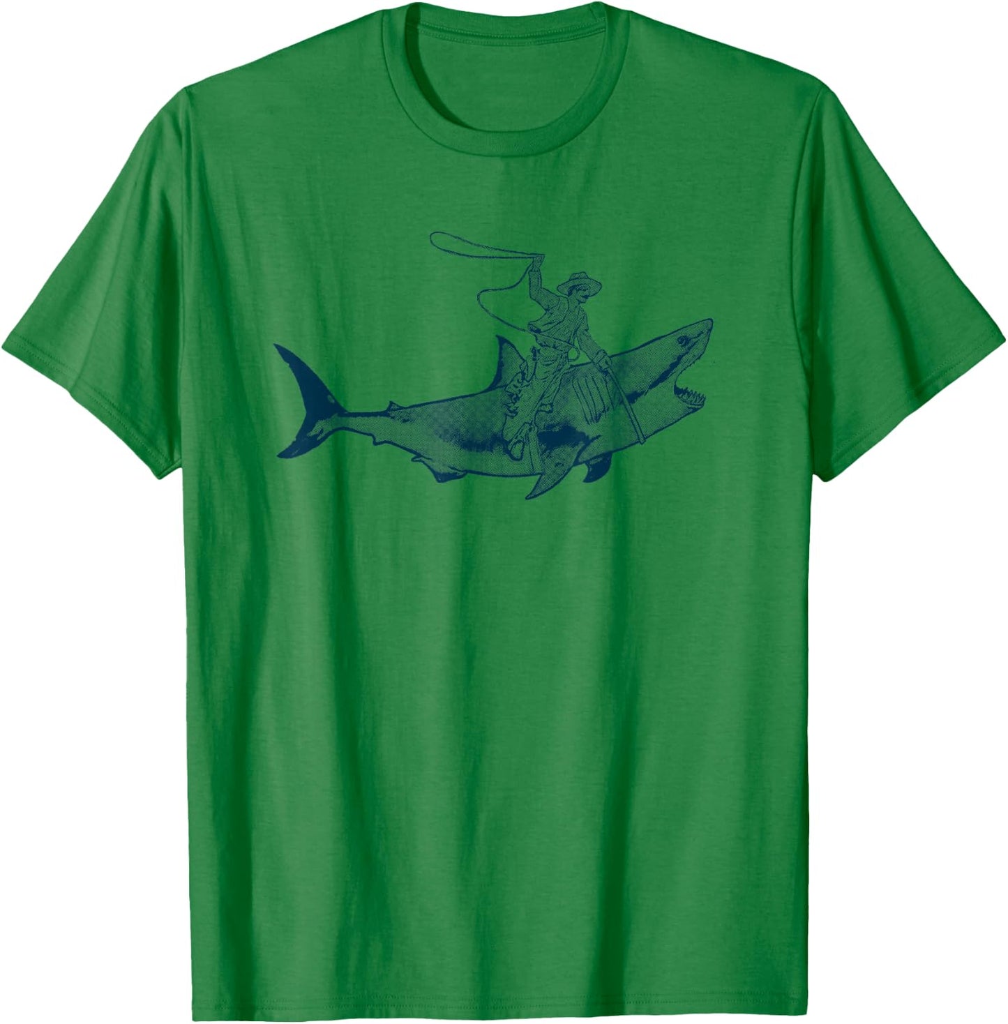 Shark Lover Rodeo Cowboy Riding Great White Vintage Funny T-Shirt - T-Shirt | Irish Green