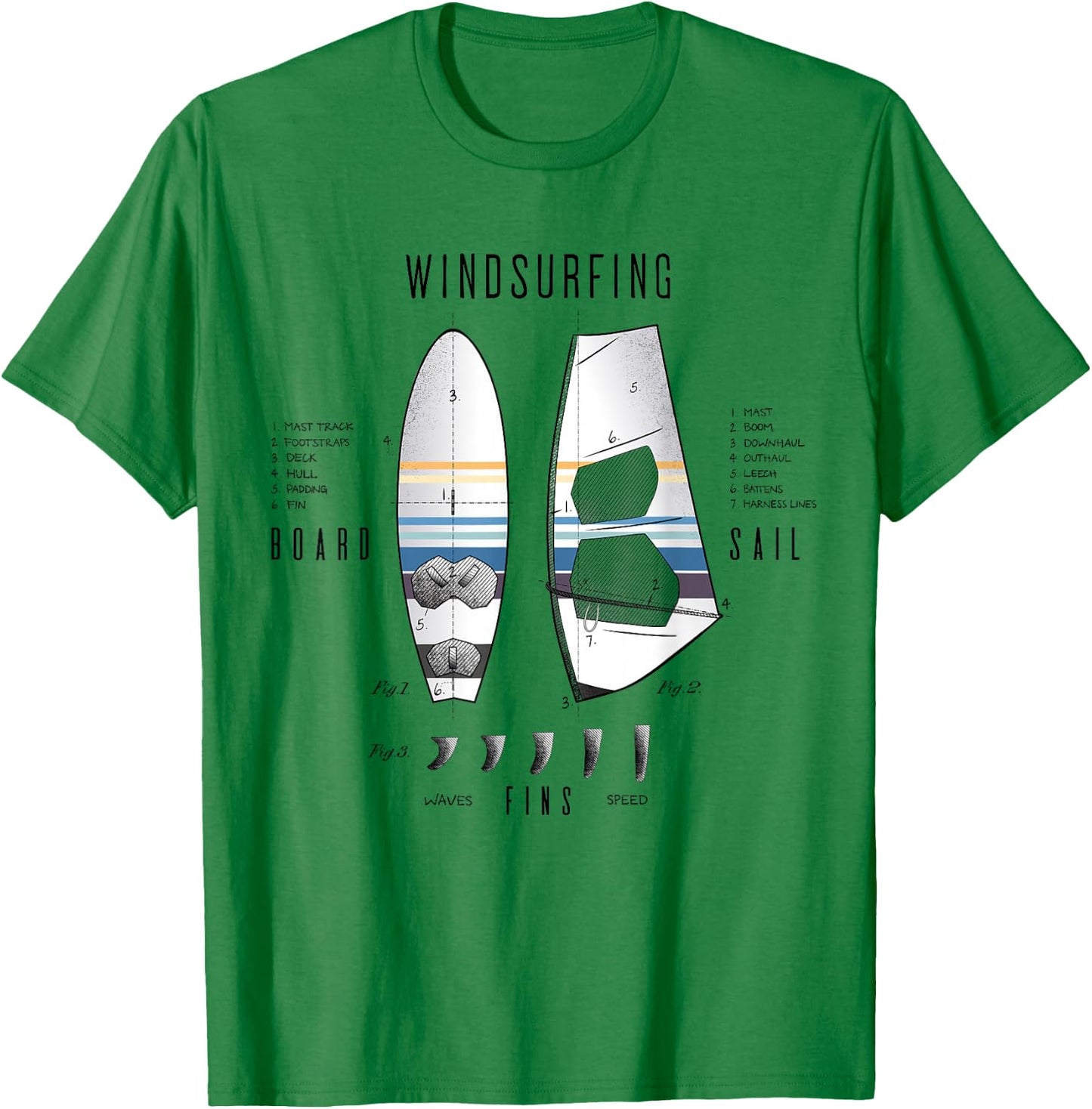 Windsurfing Equipment Gear Board Sail Fins Lexicon Legend T-Shirt - T-Shirt | Irish Green