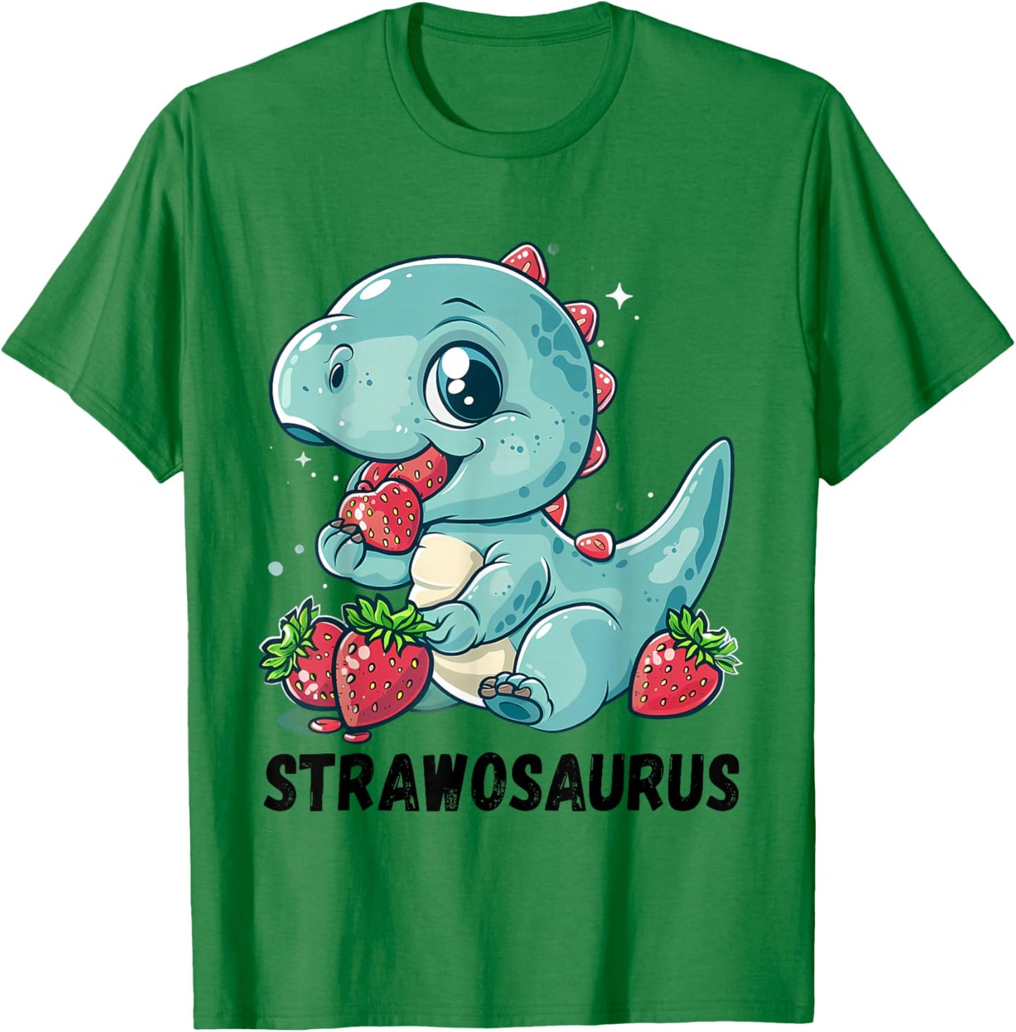 Strawberry Dinosaur Cute Dino Strawberries T-Rex Drawing T-Shirt - T-Shirt | Irish Green