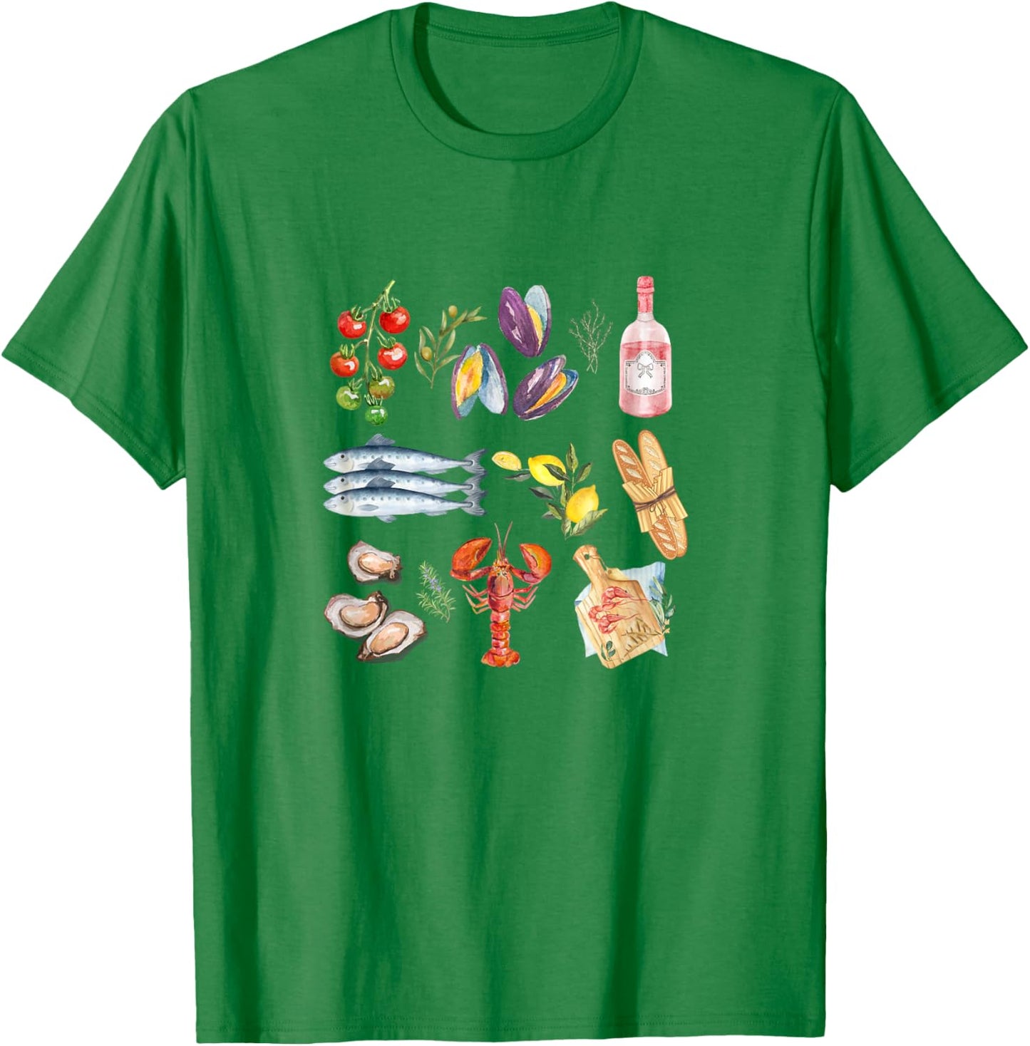 Italian Summer Scrapbook with seafood coastal Mediterranean T-Shirt - T-Shirt | Irish Green
