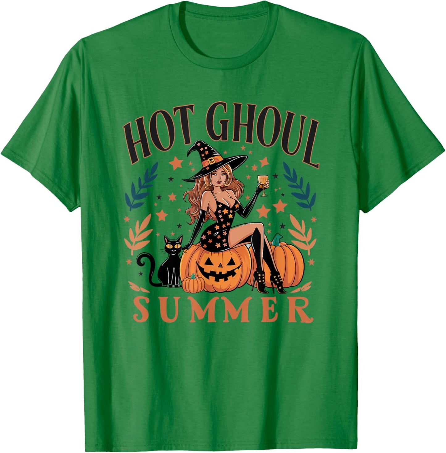 Hot Ghoul Summer Funny Witch Gothic Spooky Retro Halloween T-Shirt - T-Shirt | Irish Green