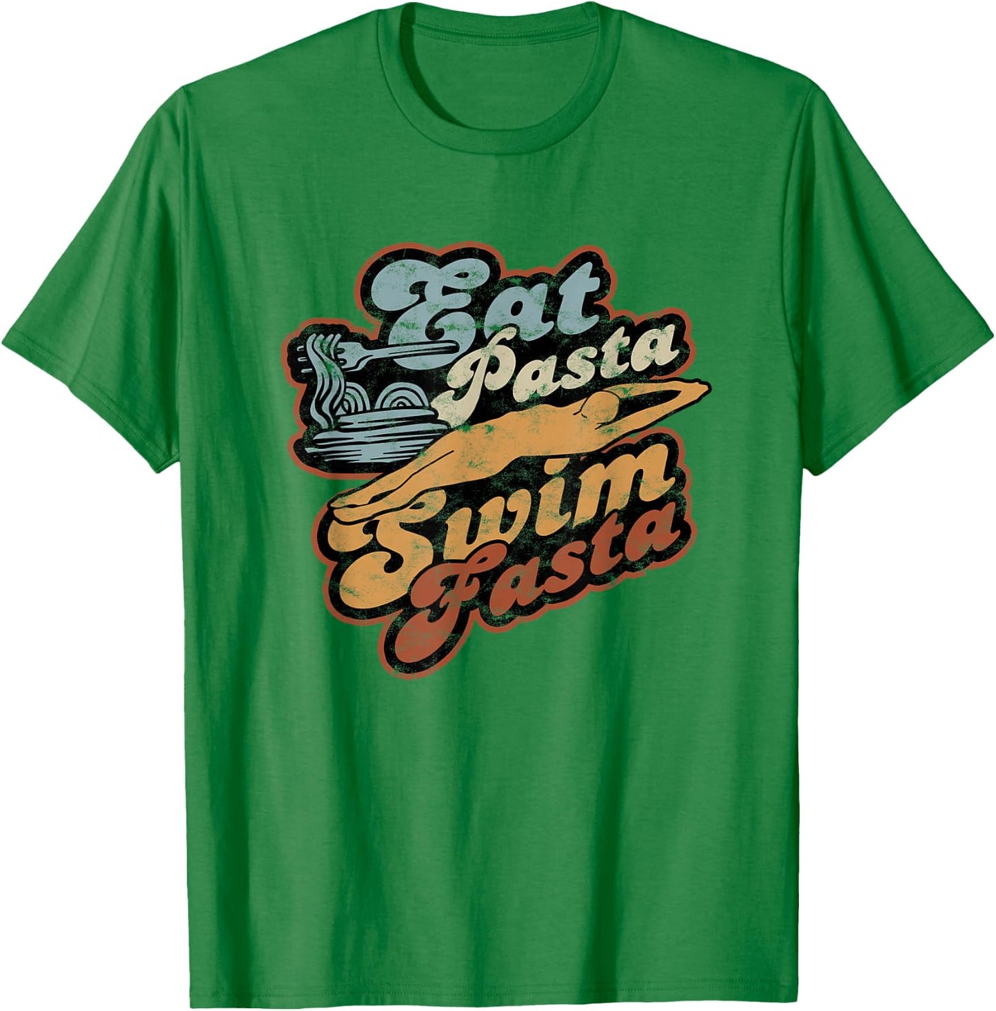 Eat Pasta Swim Fasta Swimmer - Vintage Swimming T-Shirt - T-Shirt | Irish Green
