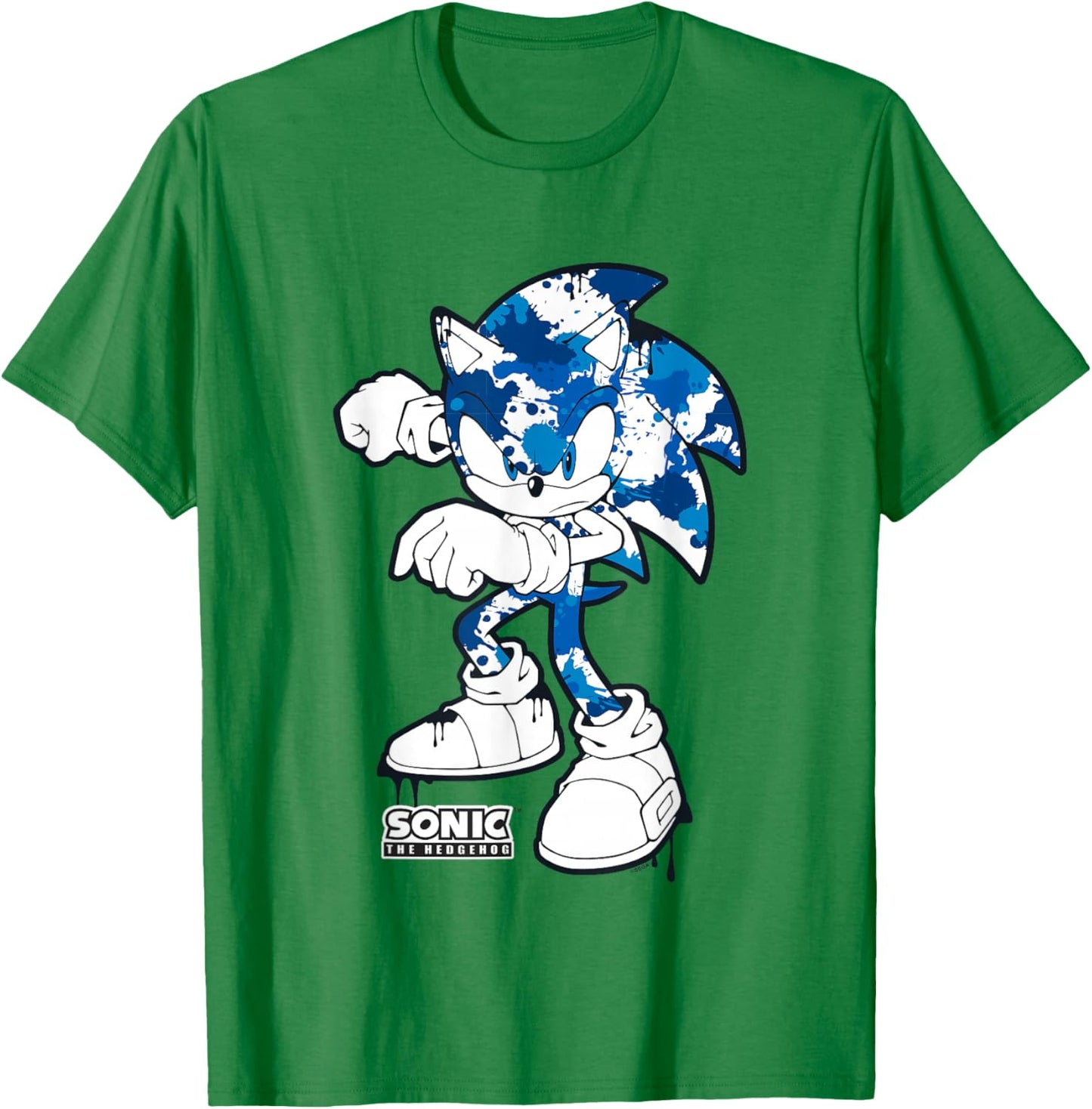 Sonic The Hedgehog Dripping Paint Urban Style Portrait T-Shirt - T-Shirt | Irish Green