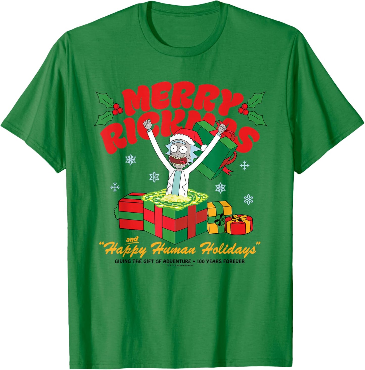 Rick and Morty Christmas Merry Rickmas Presents T-Shirt - T-Shirt | Irish Green
