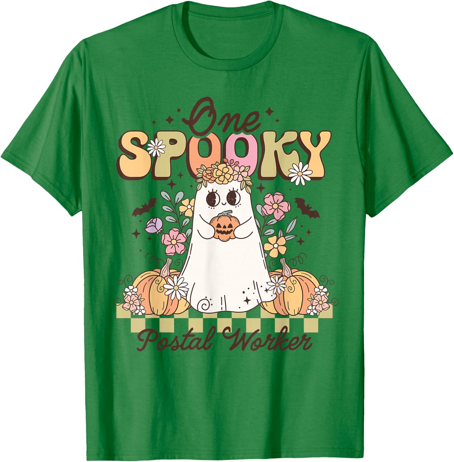 Groovy One Spooky Postal Worker Halloween Ghost Pumpkin T-Shirt - T-Shirt | Irish Green