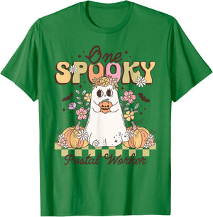 Groovy One Spooky Postal Worker Halloween Ghost Pumpkin T-Shirt - T-Shirt | Irish Green