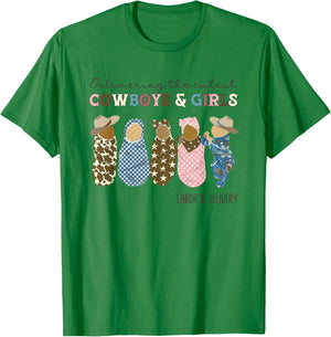 Delivering The Cutest Cowboys Girls Western Labor Delivery T-Shirt - T-Shirt | Irish Green