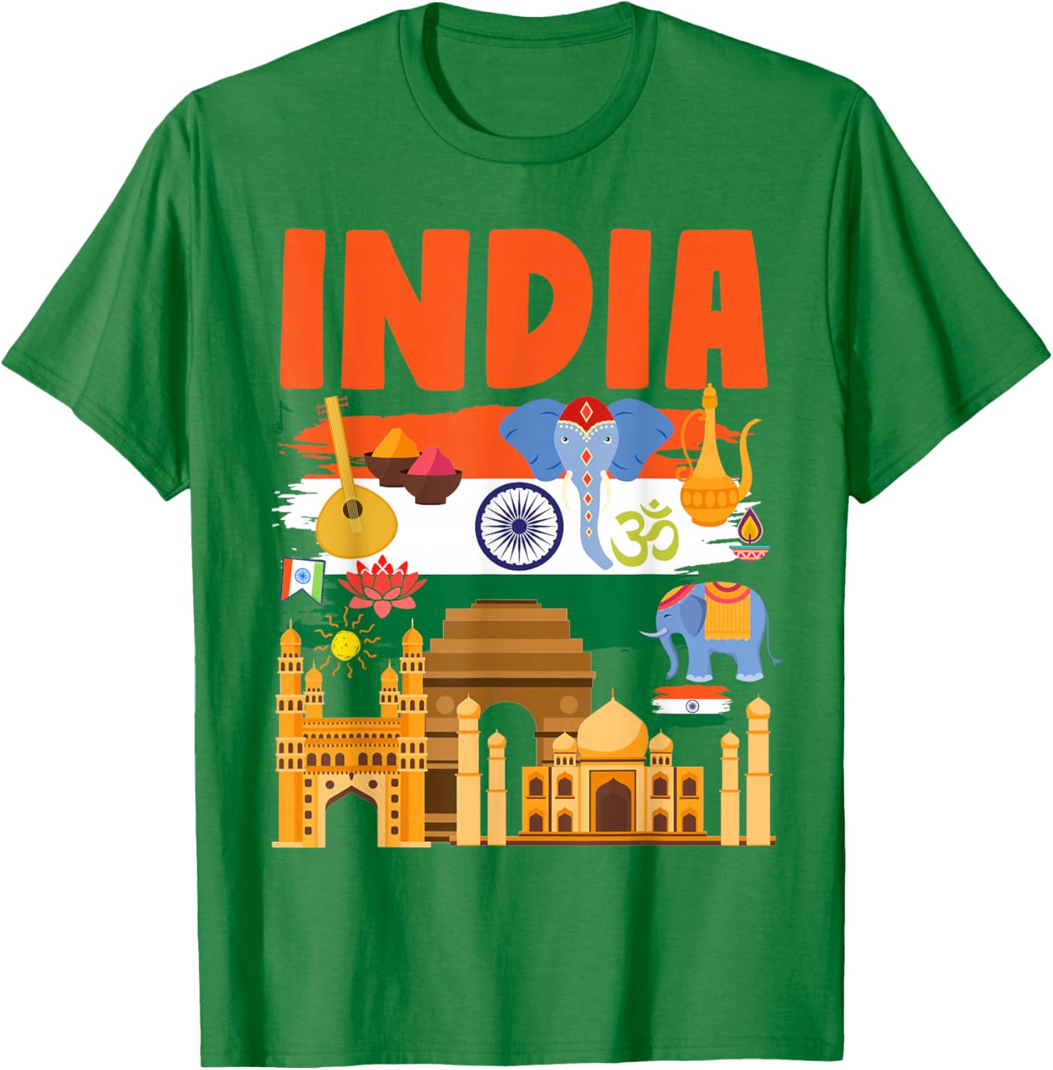 Indian Flag Outfit Idea For Kids With Elephant & India Flag T-Shirt - T-Shirt | Irish Green
