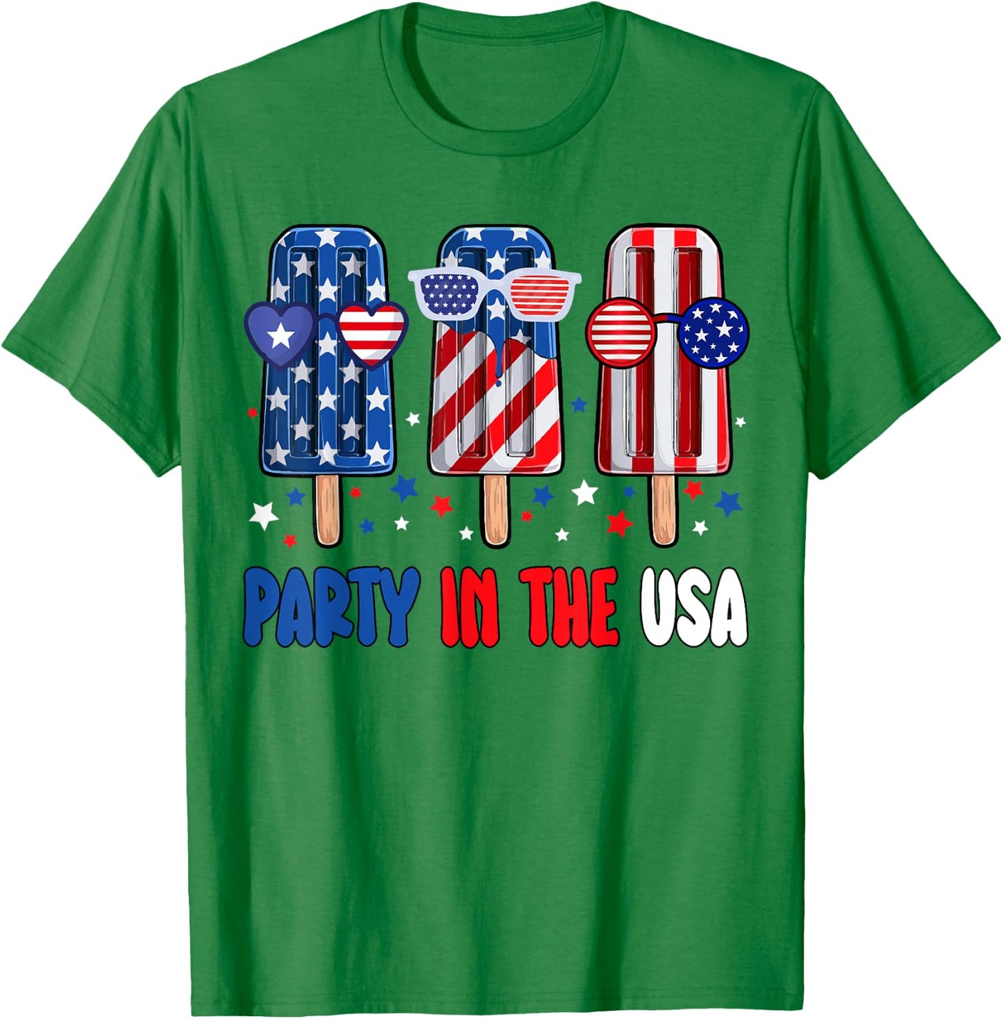 Party In The USA Popsicle American Flag Kids Girls Boys T-Shirt - T-Shirt | Irish Green