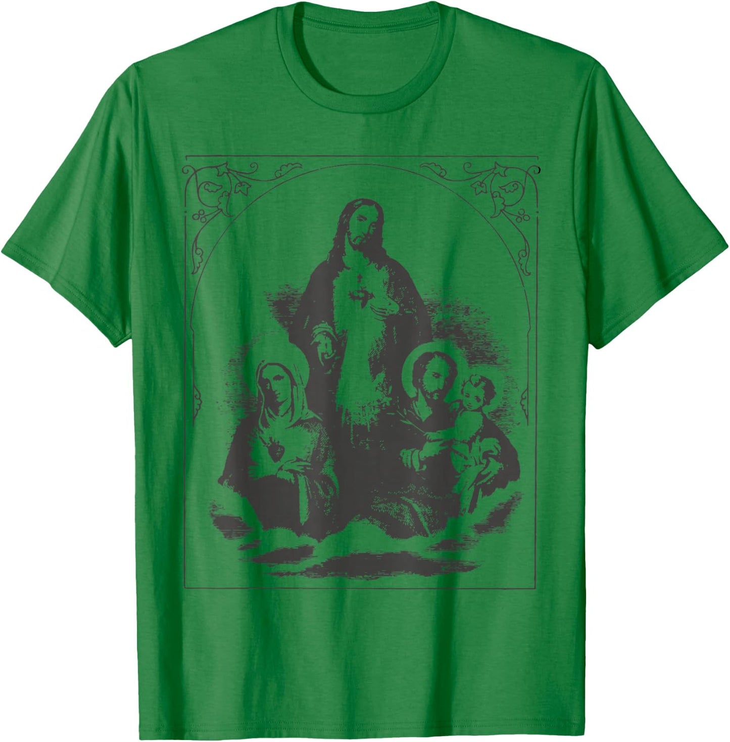 Holy Image Catholic Sagrada Family Familia Joseph Mary Jesus T-Shirt - T-Shirt | Irish Green