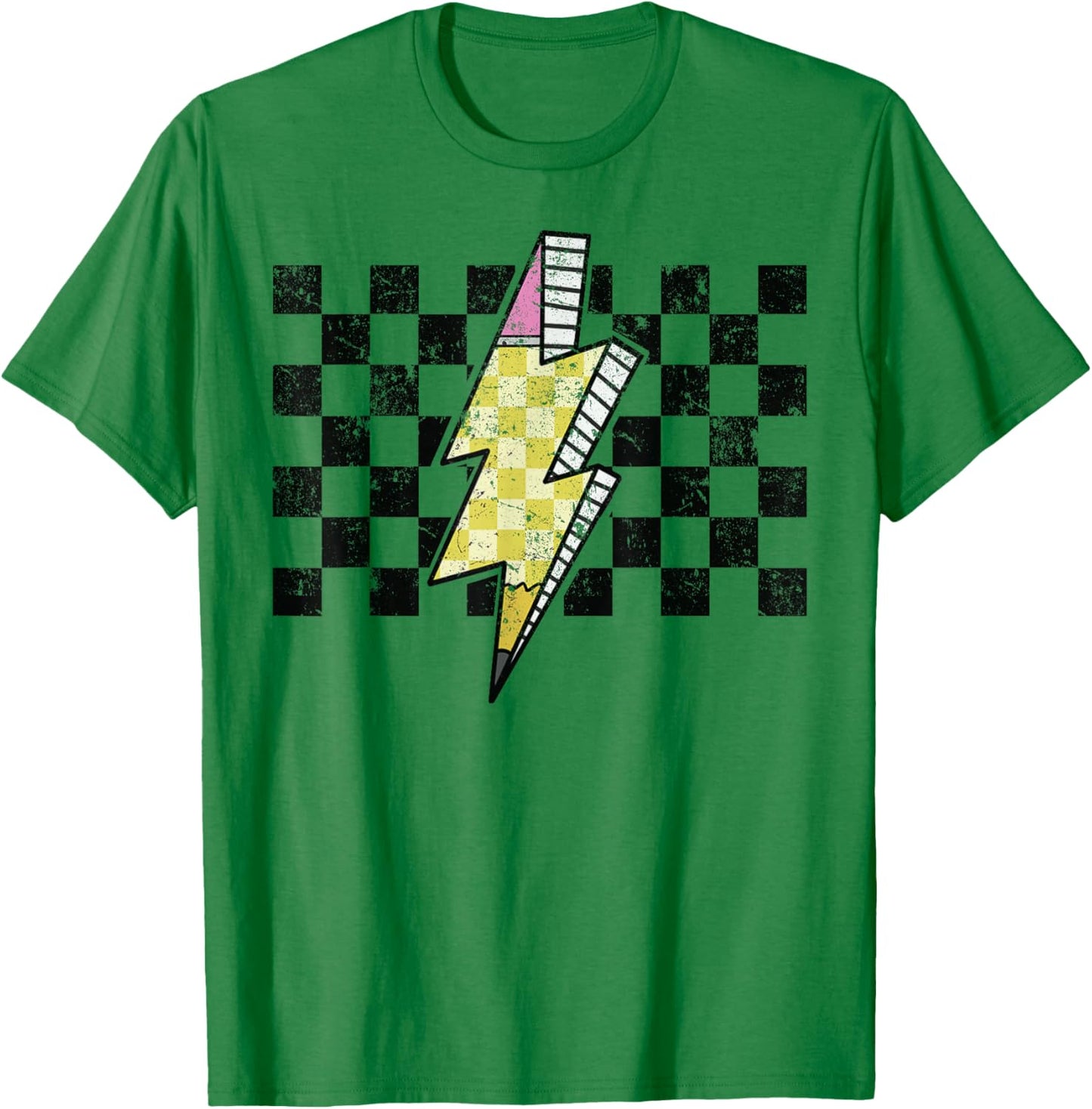 Retro Black And White Checkered Pattern Pencil T-Shirt - T-Shirt | Irish Green