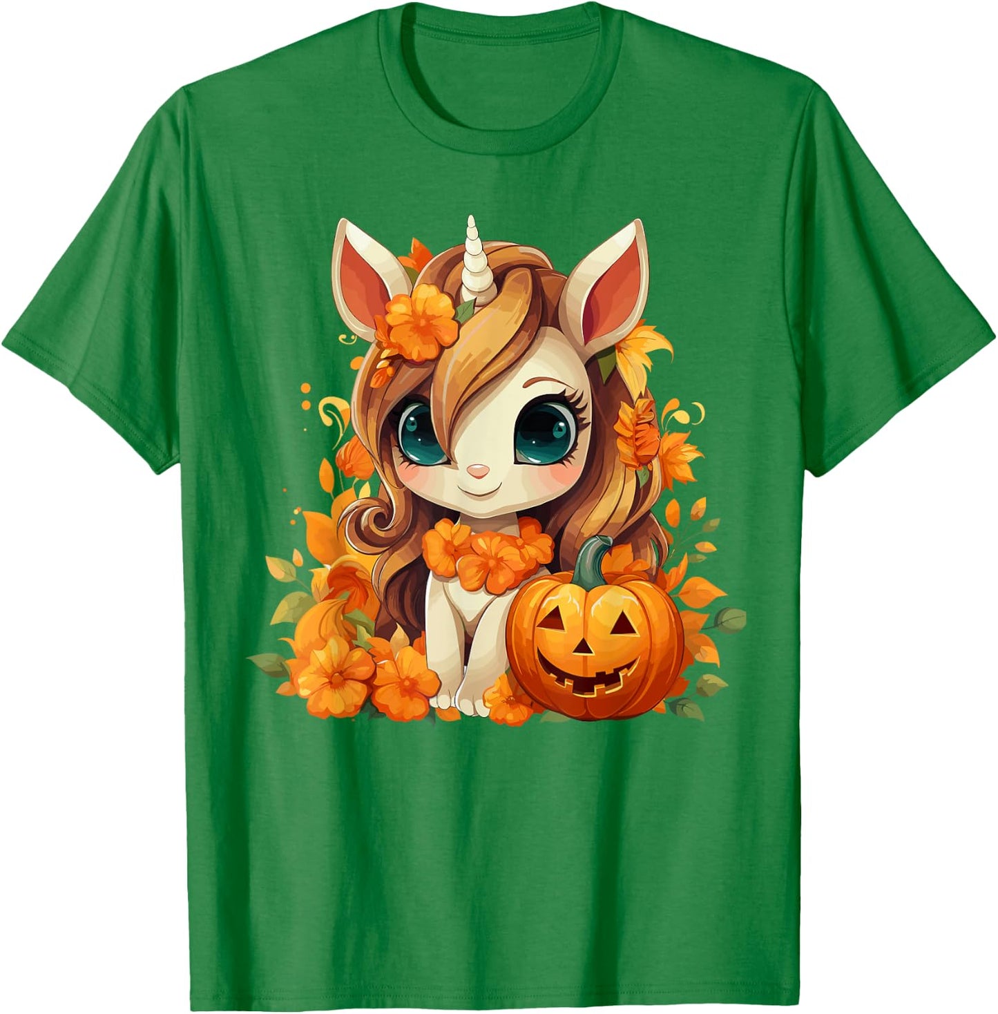 Cute Unicorn Pumpkin Girls Kids Halloween Thanksgiving T-Shirt - T-Shirt | Irish Green