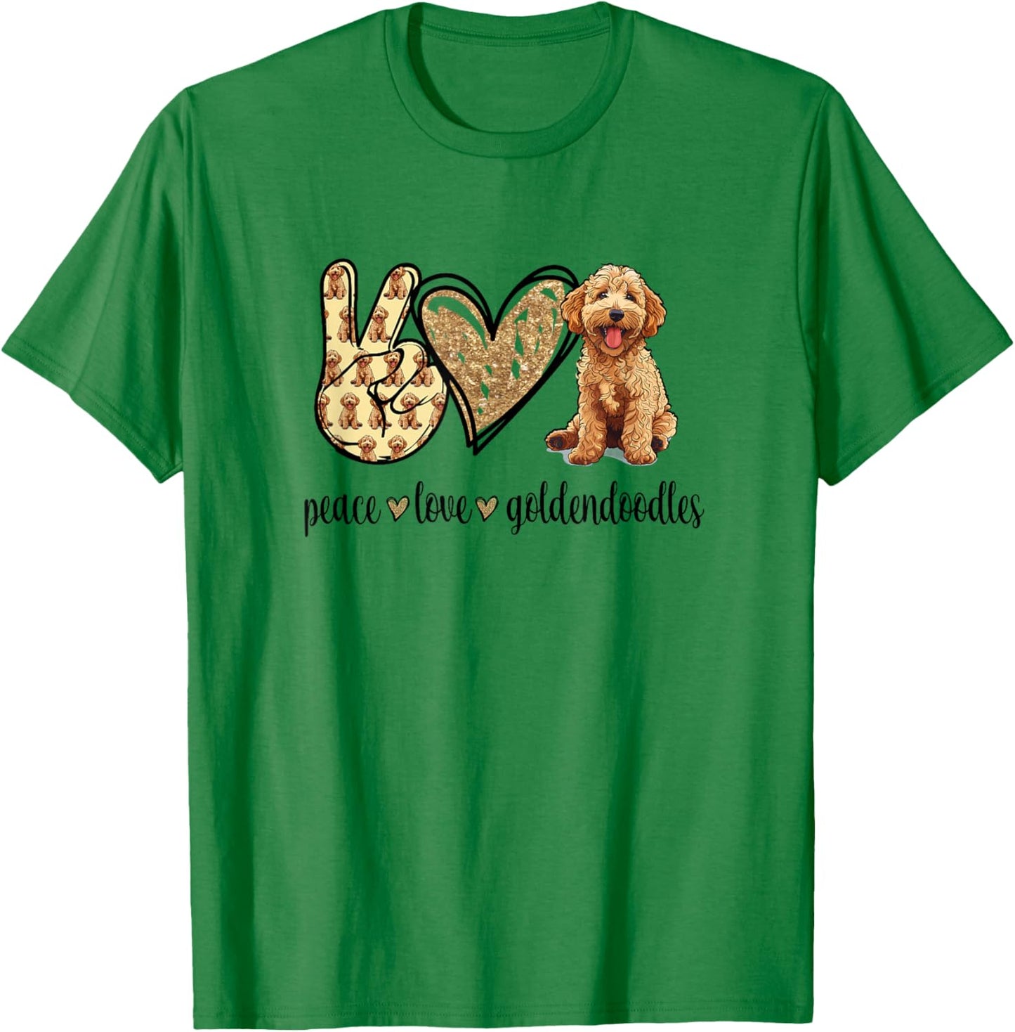 Funny Cute Girls Kids Peace Love Goldendoodles Lover T-Shirt - T-Shirt | Irish Green