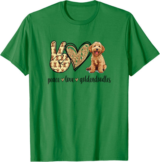 Funny Cute Girls Kids Peace Love Goldendoodles Lover T-Shirt - T-Shirt | Irish Green