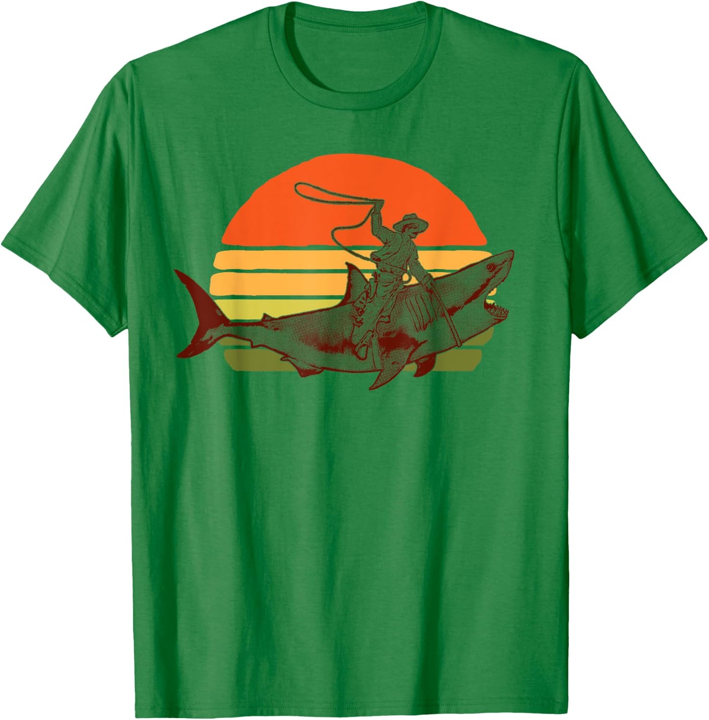 Shark Lover Rodeo Cowboy Riding Great White Vintage Funny T-Shirt - T-Shirt | Irish Green