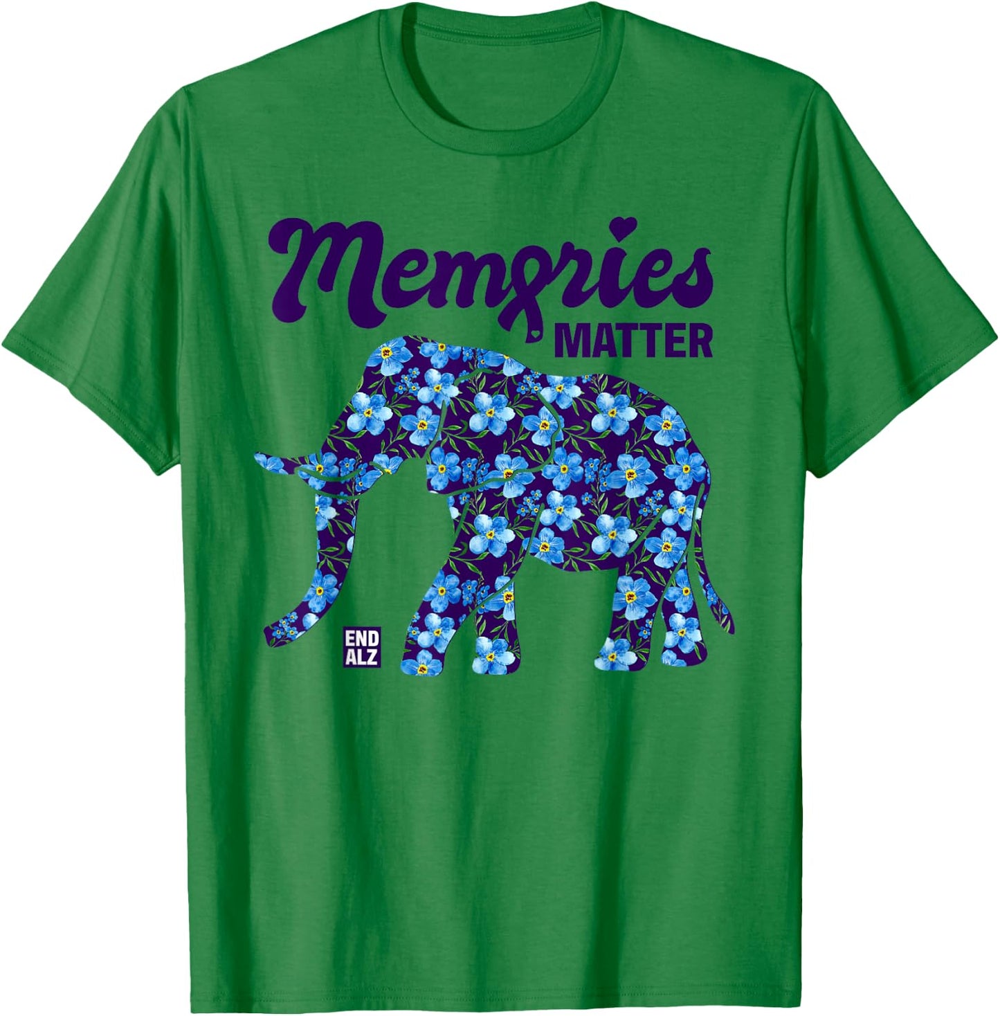 Alzheimer's Awareness Myosotis Forget me not Flower Elephant T-Shirt - T-Shirt | Irish Green