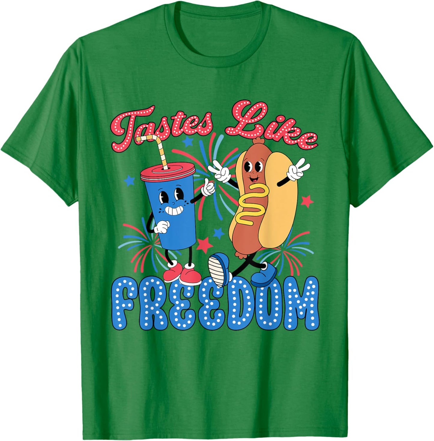 Retro Tastes Like Freedom July 4th US America Hotdog Women Kids Men T-Shirt - T-Shirt | Irish Green