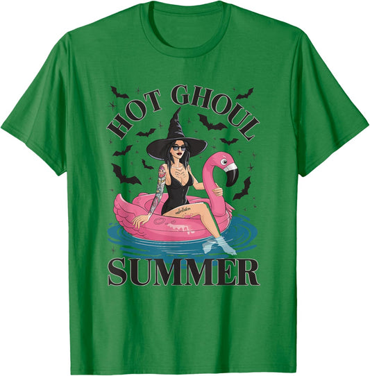 Hot Ghoul Summer Funny Witch Gothic Spooky Retro Halloween T-Shirt - T-Shirt | Irish Green