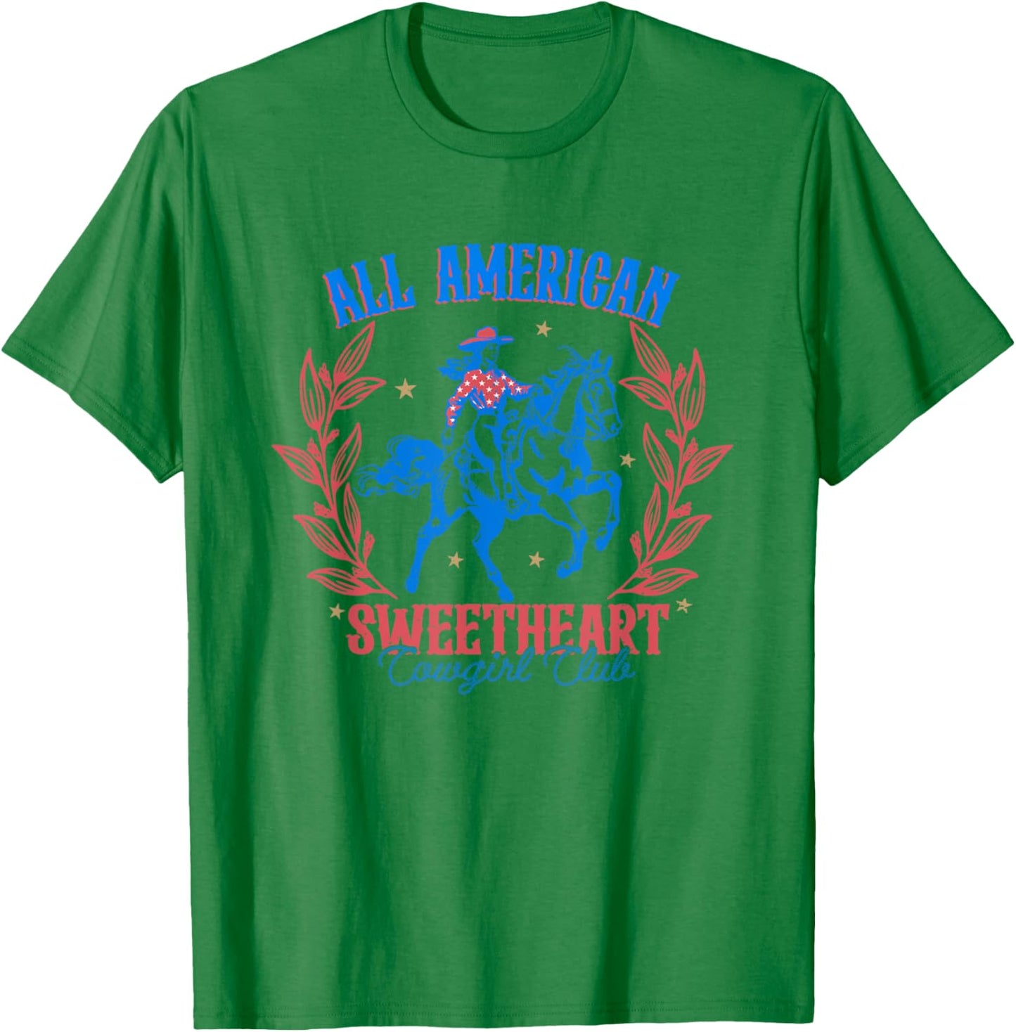 All American Cowgirl Sweetheart Club 4th Of July Western T-Shirt - T-Shirt | Irish Green
