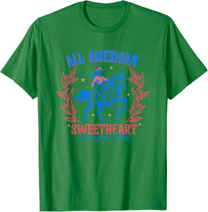 All American Cowgirl Sweetheart Club 4th Of July Western T-Shirt - T-Shirt | Irish Green