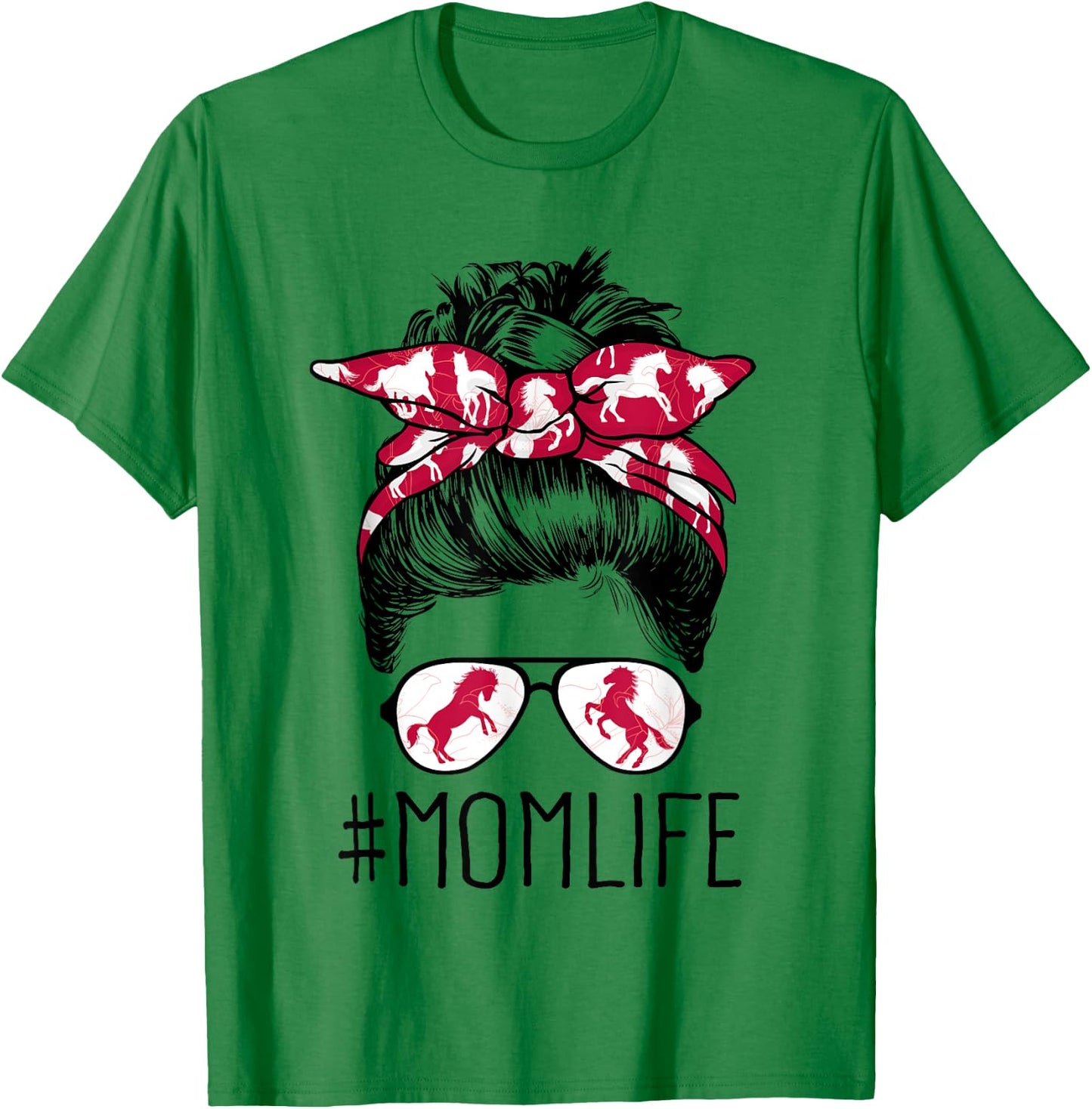 Mom Life Horse Mom Barn Mothers Day 2021 Funny Messy Bun T-Shirt - T-Shirt | Irish Green