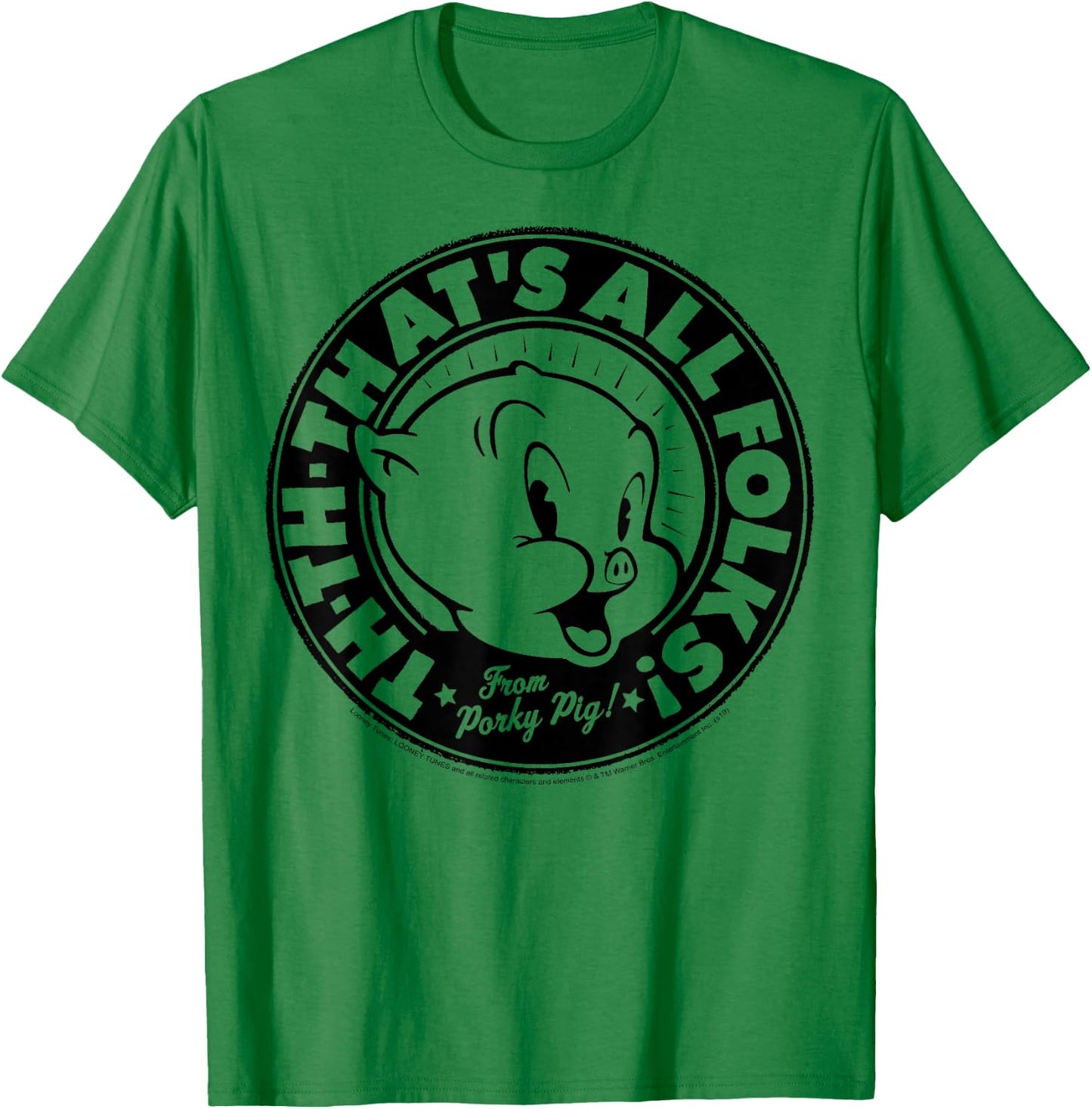 Looney Tunes Porky Pig Th-Th-That's All Folks T-Shirt - T-Shirt | Irish Green