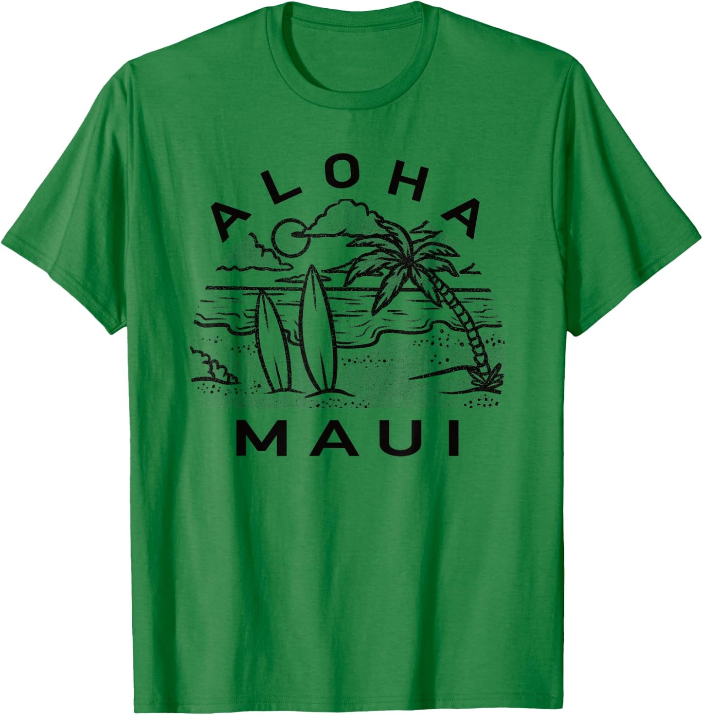 Aloha Maui Hawaii Hawaiian Island Palm Tree Surfboard Beach Men Women Kids T-Shirt - T-Shirt | Irish Green