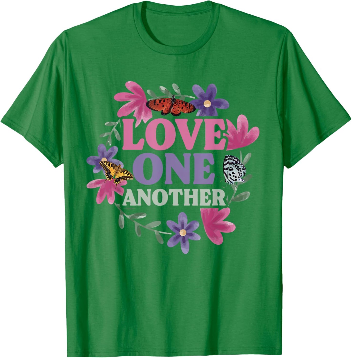 Love One Another - Butterfly Flower Religious Christian T-Shirt - T-Shirt | Irish Green